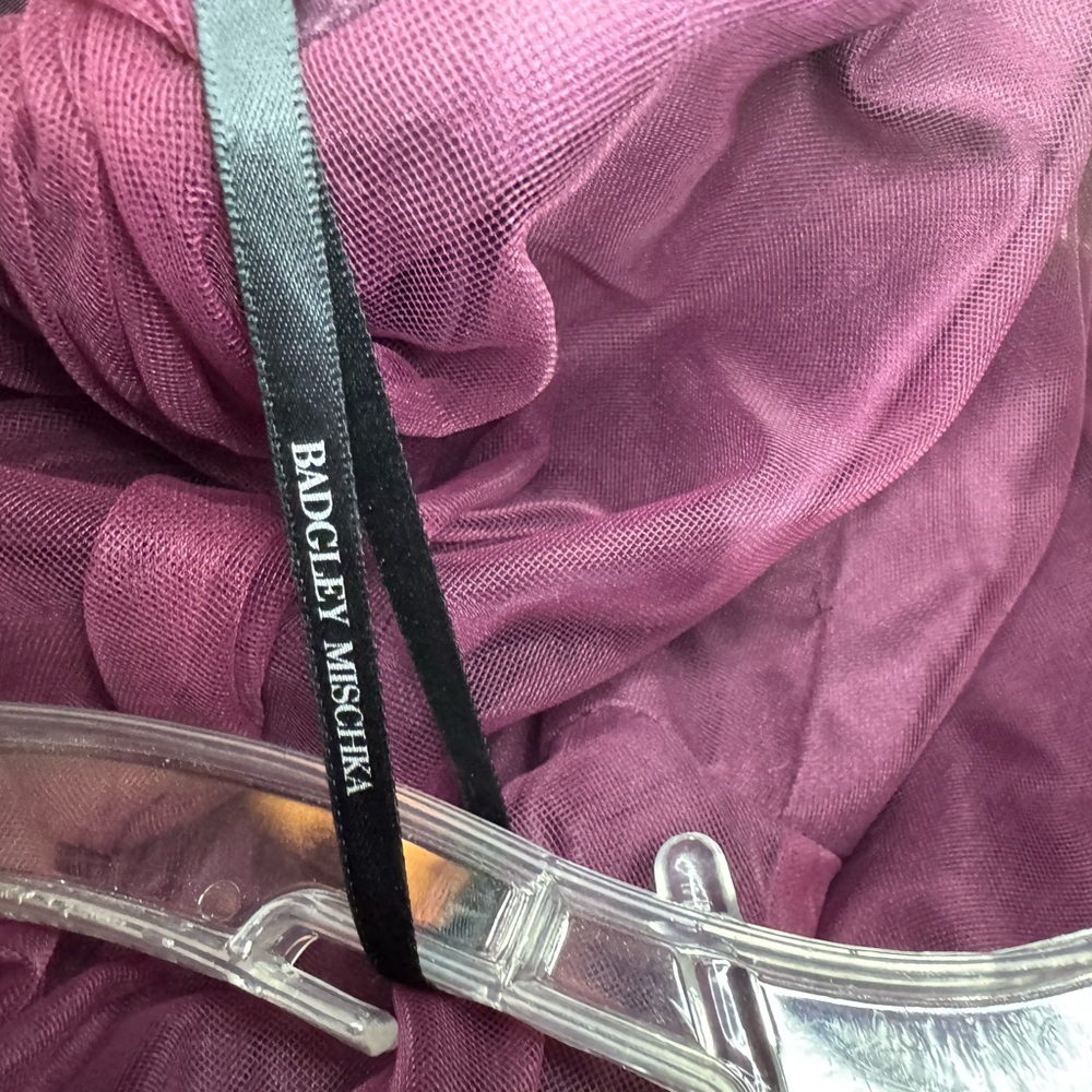 [Badgley Mischka] Burgundy Strapless Tulle Midi Dress Size 4 - Picture 8 of 11